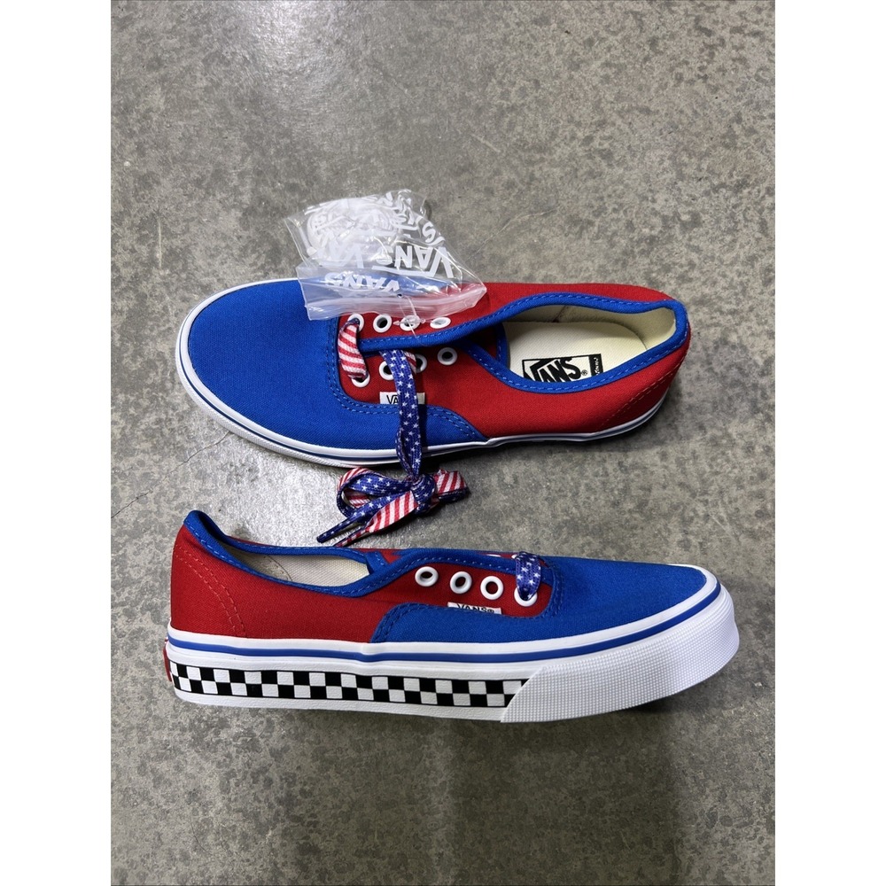Vans Authentic Custom Red White Blue Skate Shoes Kids - Size 3 Rare